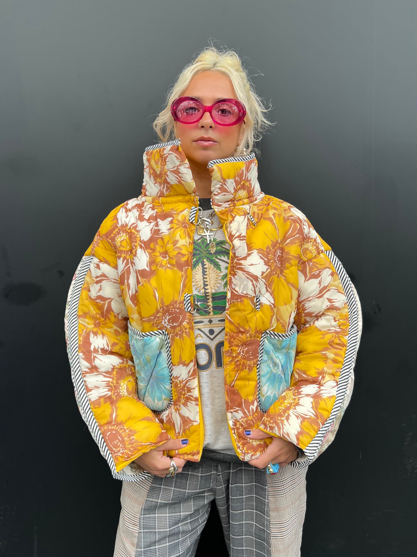 The Puffer Jacket in Mustard and Blue Florals