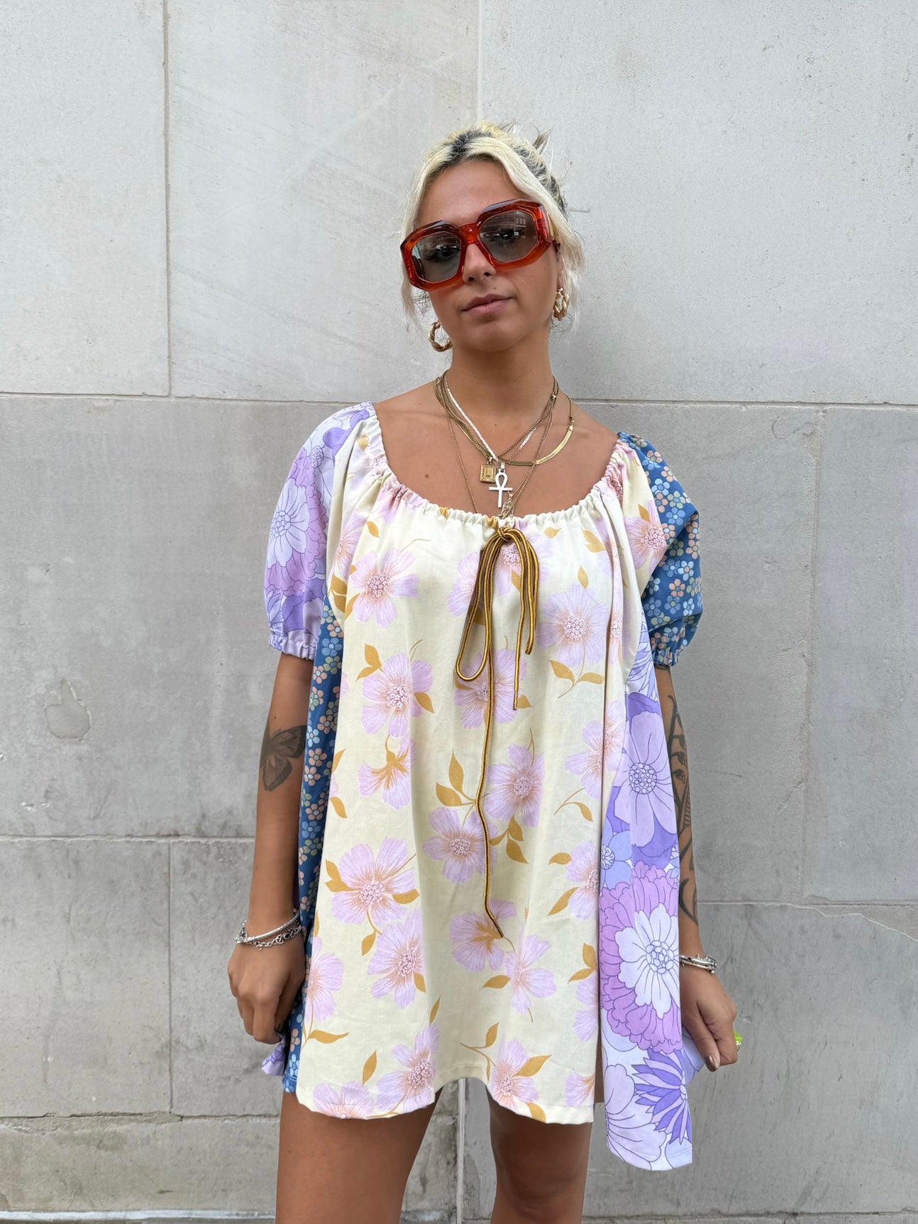 The Babydoll Dress in Mixed Yellow and Lilac Floral