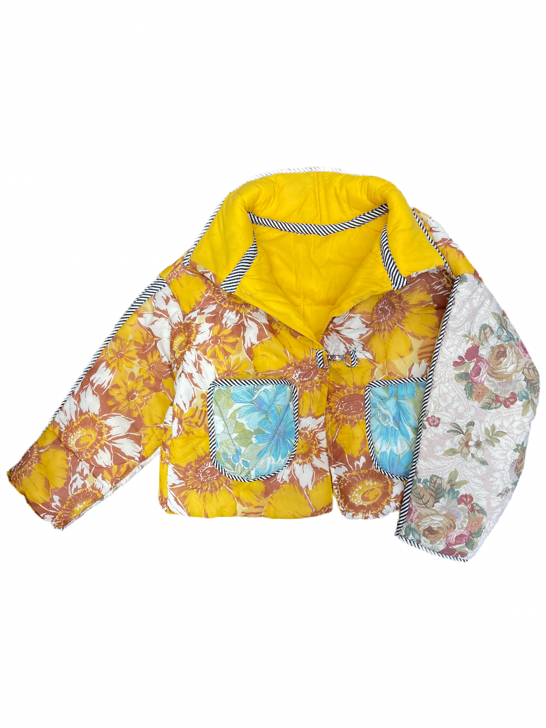 The Puffer Jacket in Mustard and Blue Florals
