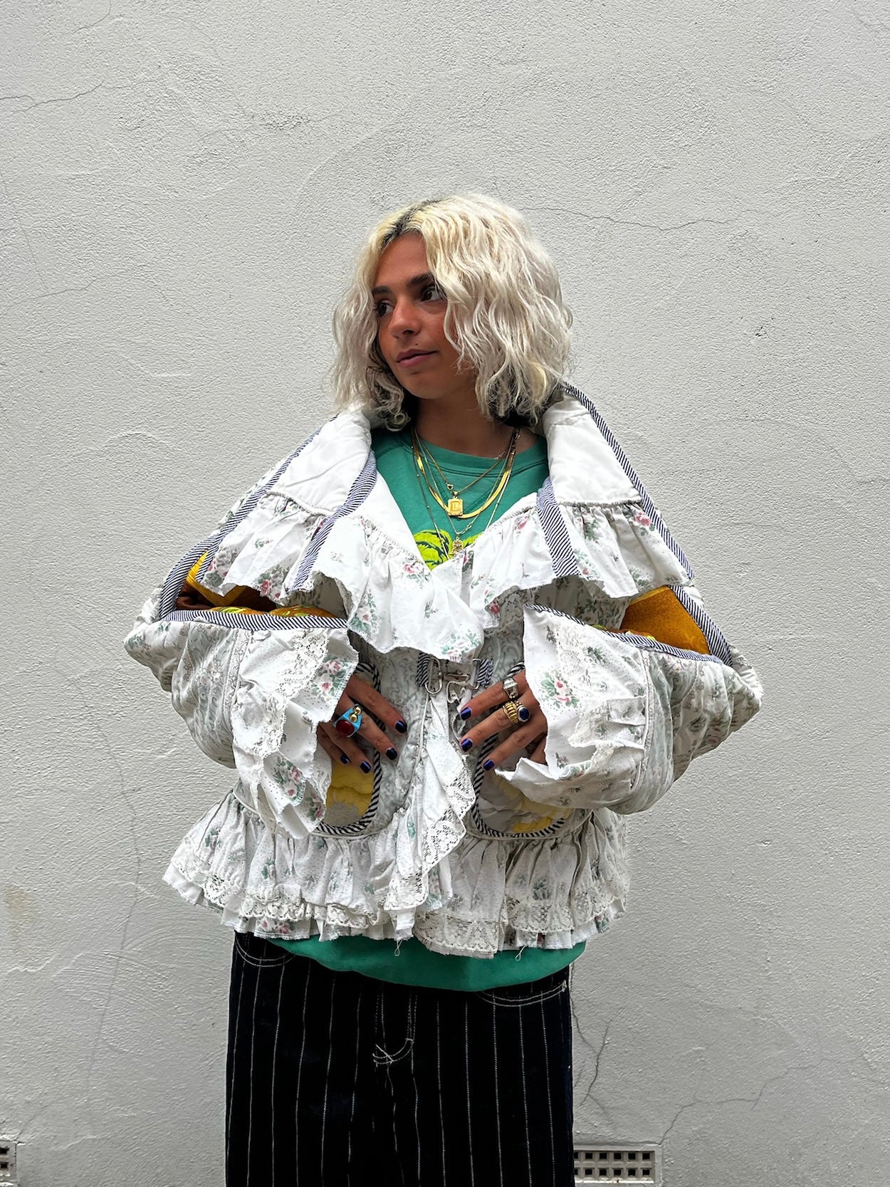 The Puffer Jacket with White and Yellow Ruffles
