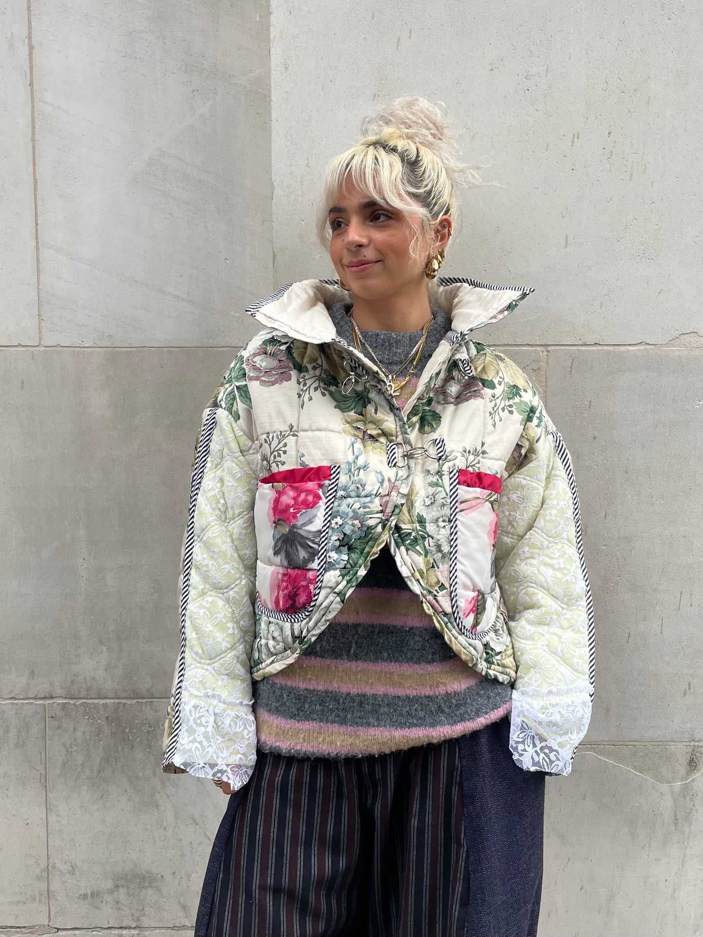 The Puffer Jacket in Green and Pink Florals