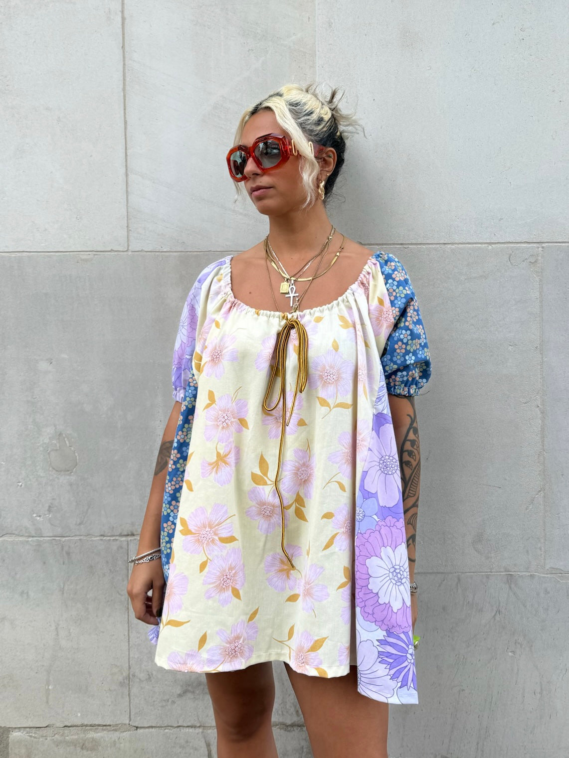 The Babydoll Dress in Mixed Yellow and Lilac Floral