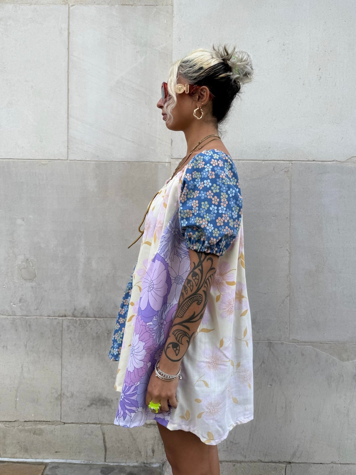 The Babydoll Dress in Mixed Yellow and Lilac Floral