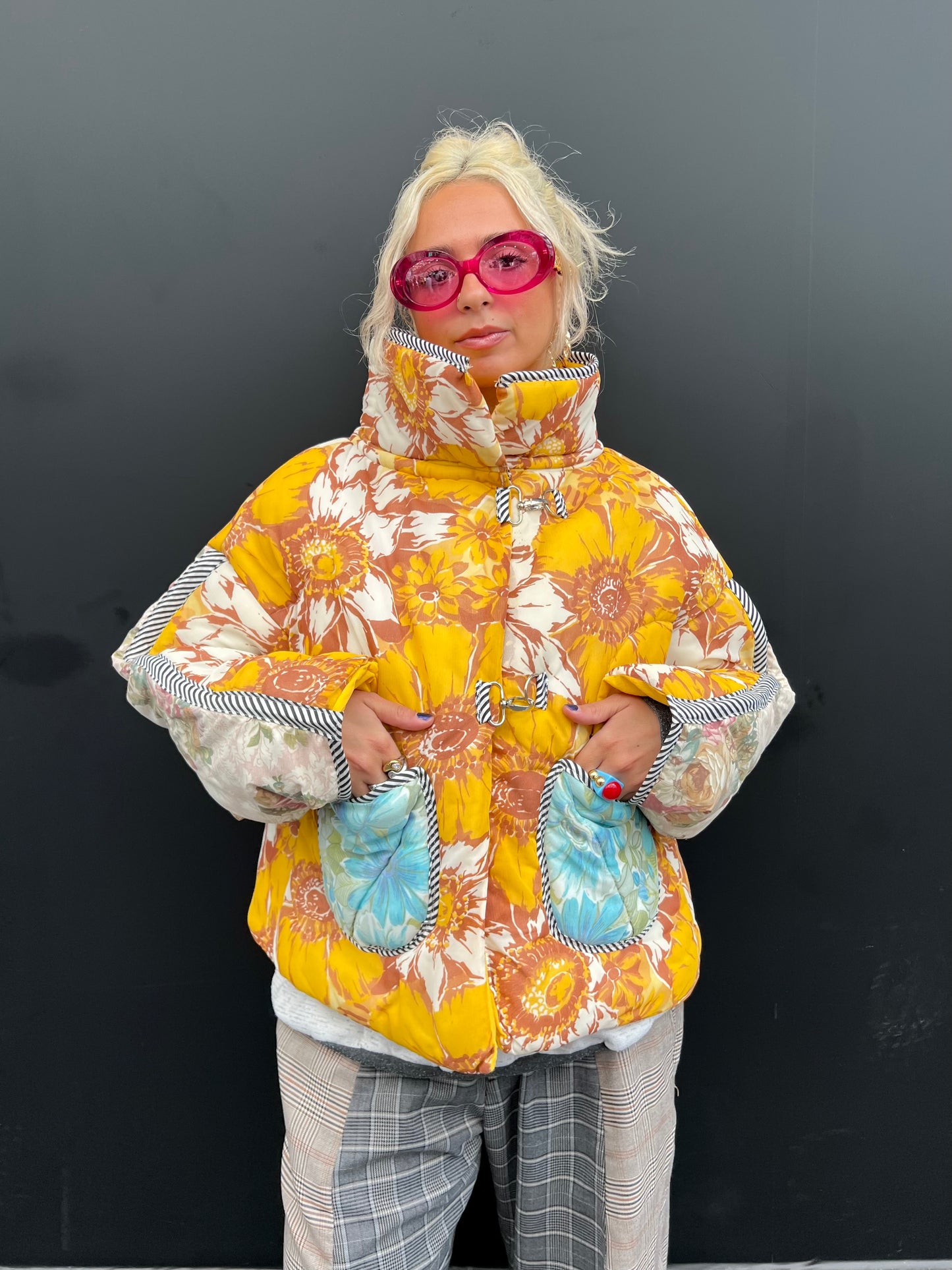The Puffer Jacket in Mustard and Blue Florals