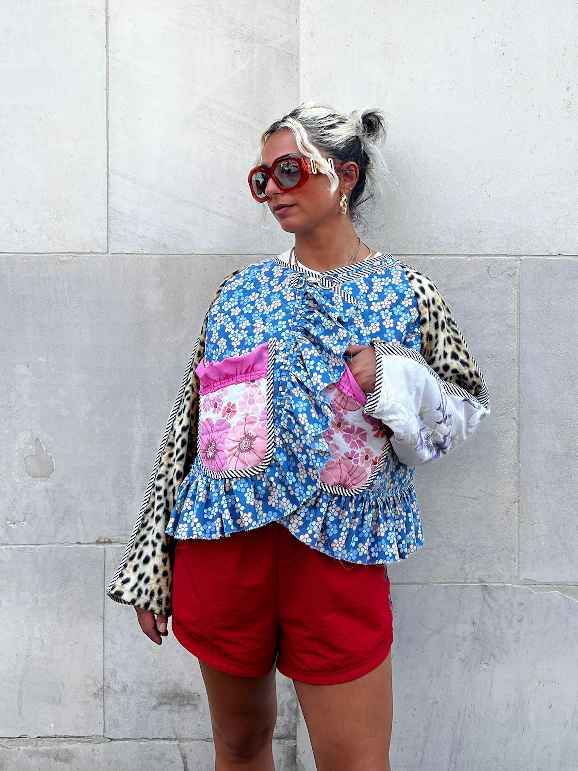 The Bomber Jacket in Mixed Blue Florals