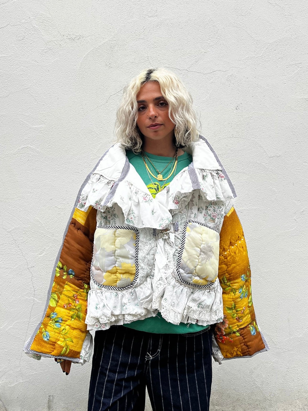 The Puffer Jacket with White and Yellow Ruffles