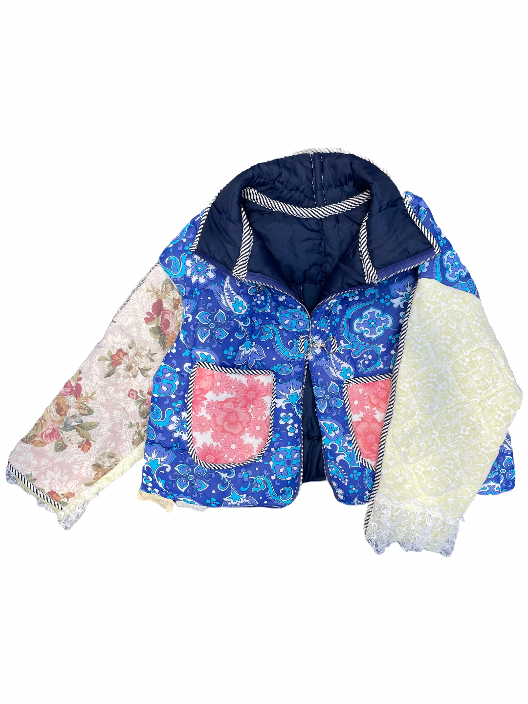 The Puffer Jacket in Paisley and Mixed Blue Florals