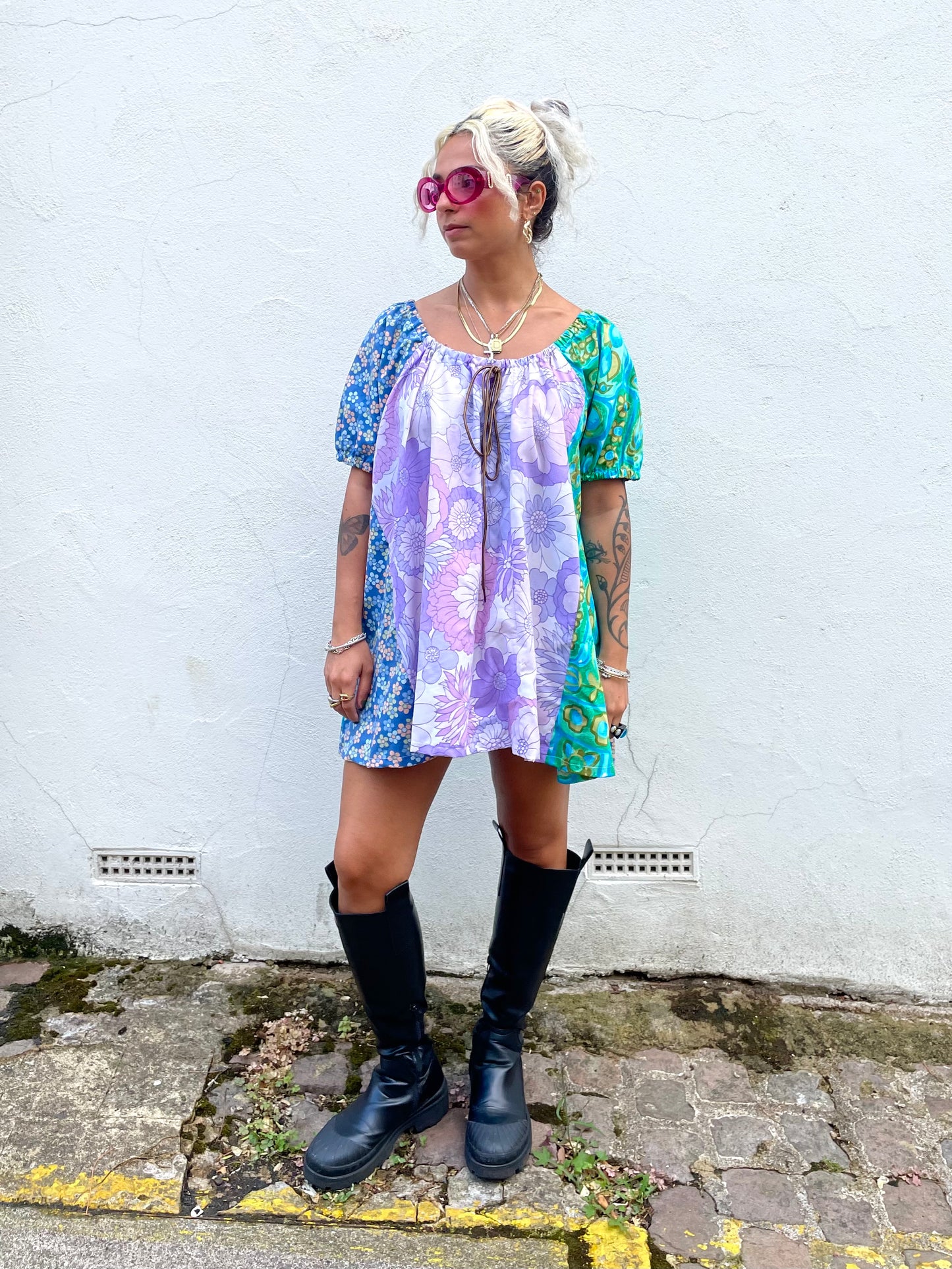 The Babydoll Dress in Mixed Lilac and Blue