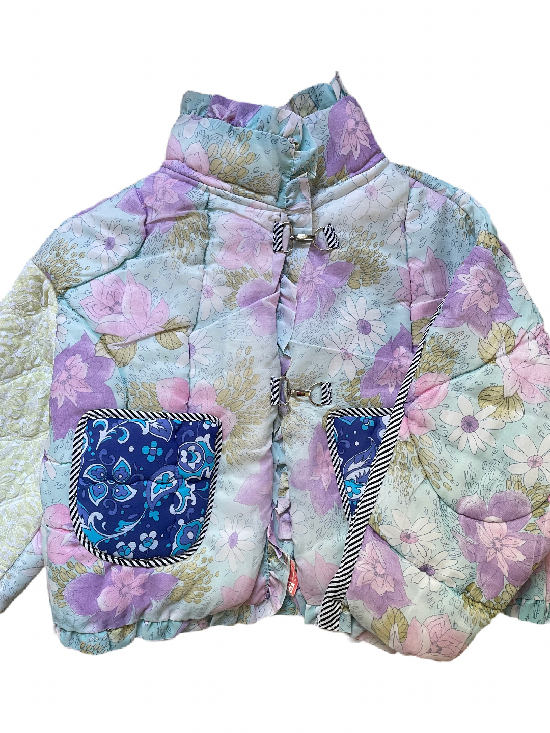 The Puffer Jacket in Pastel Blue and Lilac Florals
