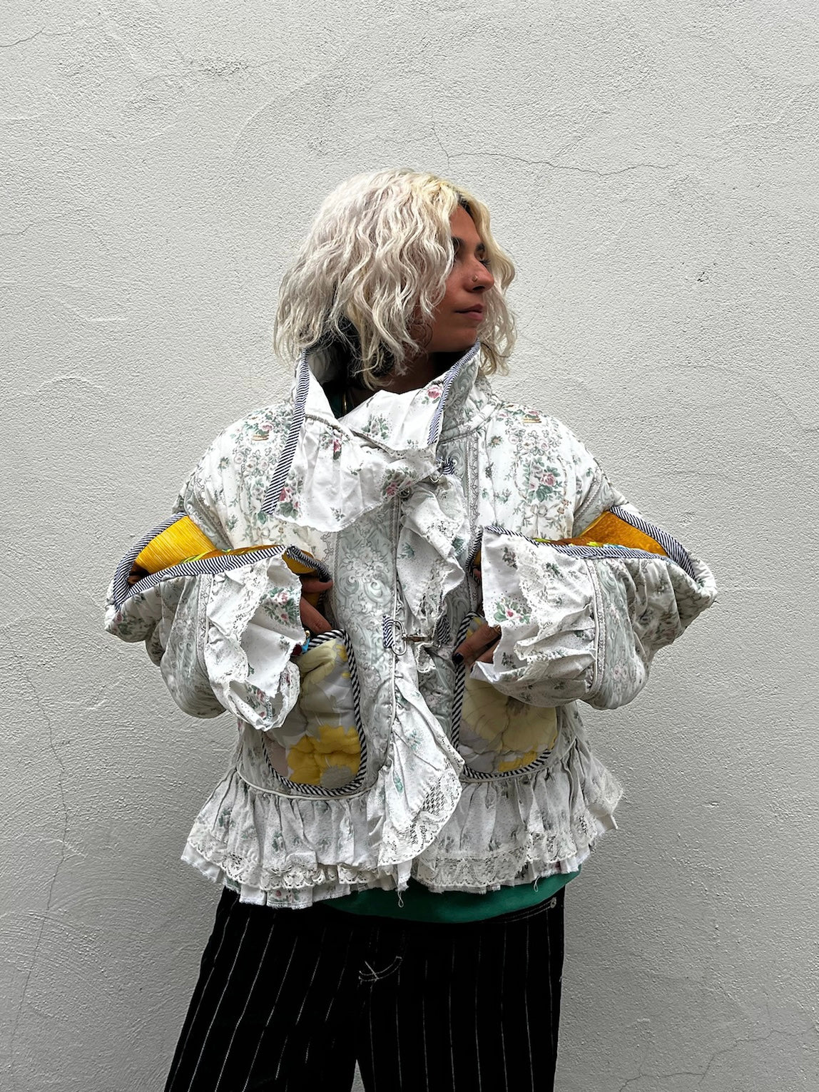The Puffer Jacket with White and Yellow Ruffles