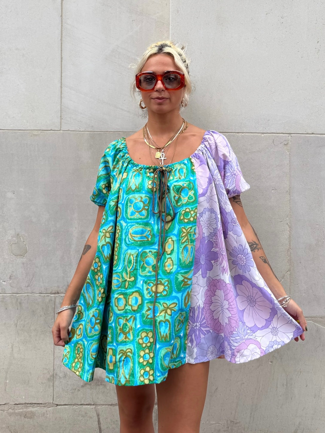 The Babydoll Dress in Mixed Lilac and Blue Florals