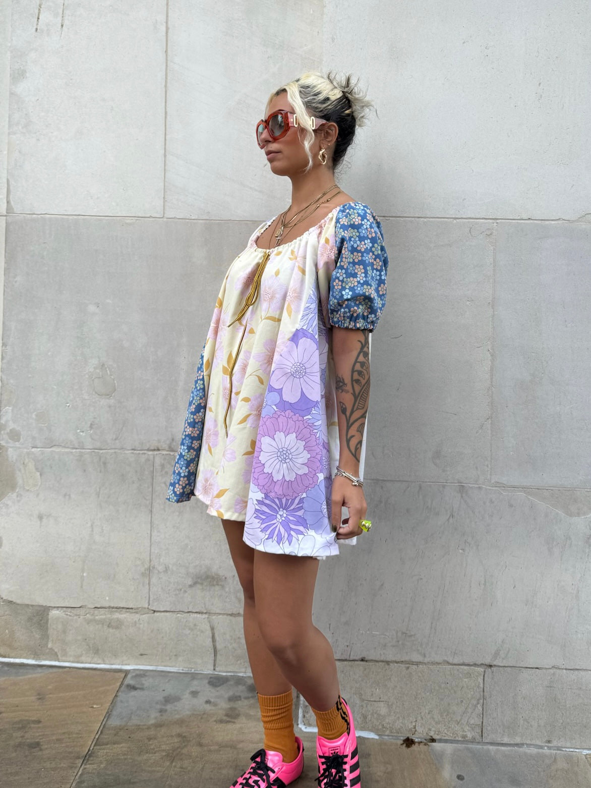 The Babydoll Dress in Mixed Yellow and Lilac Floral