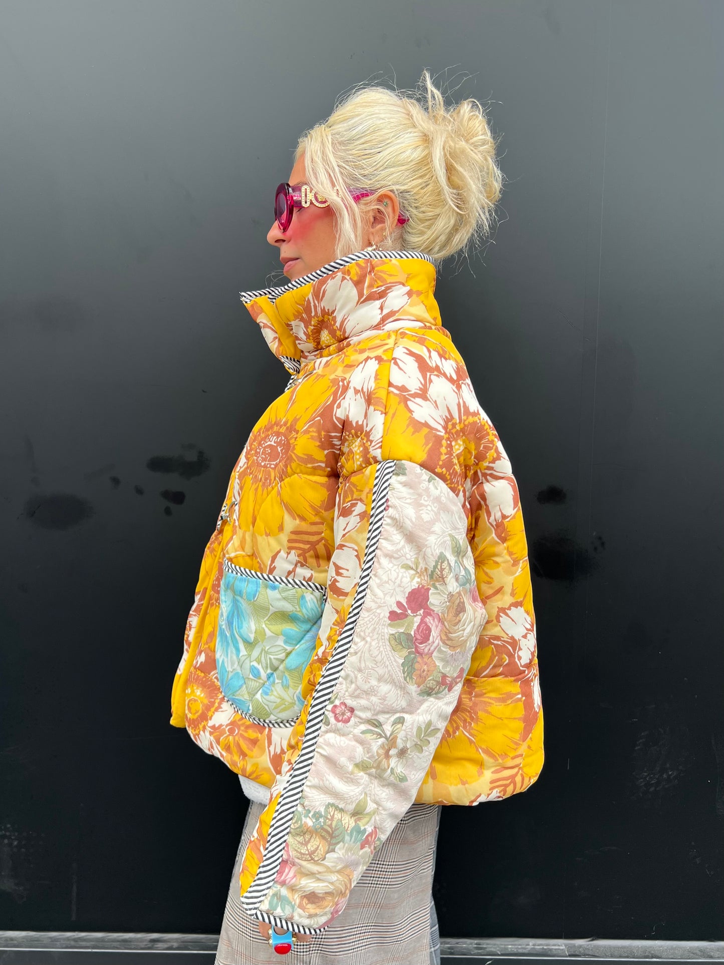 The Puffer Jacket in Mustard and Blue Florals