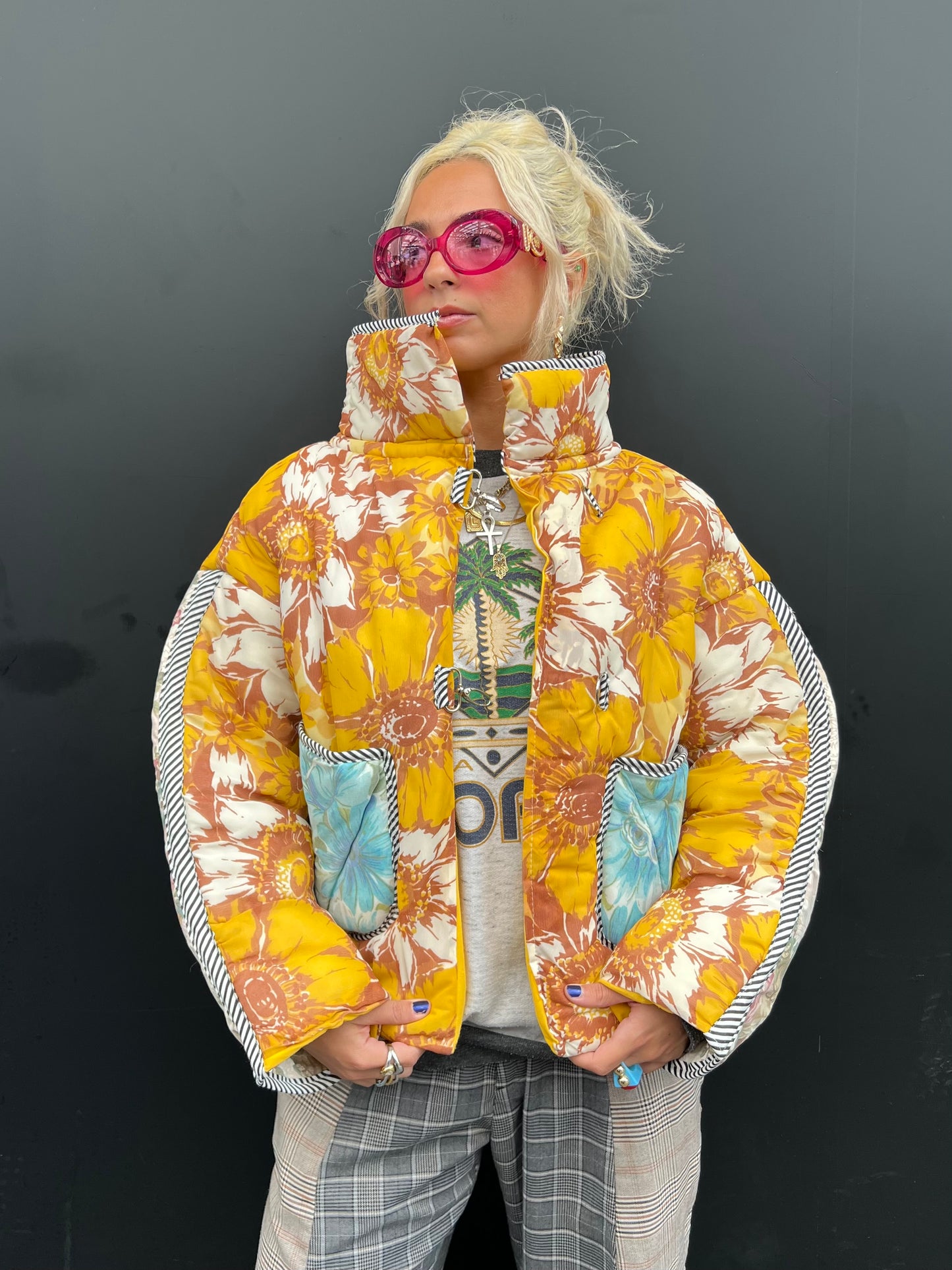 The Puffer Jacket in Mustard and Blue Florals