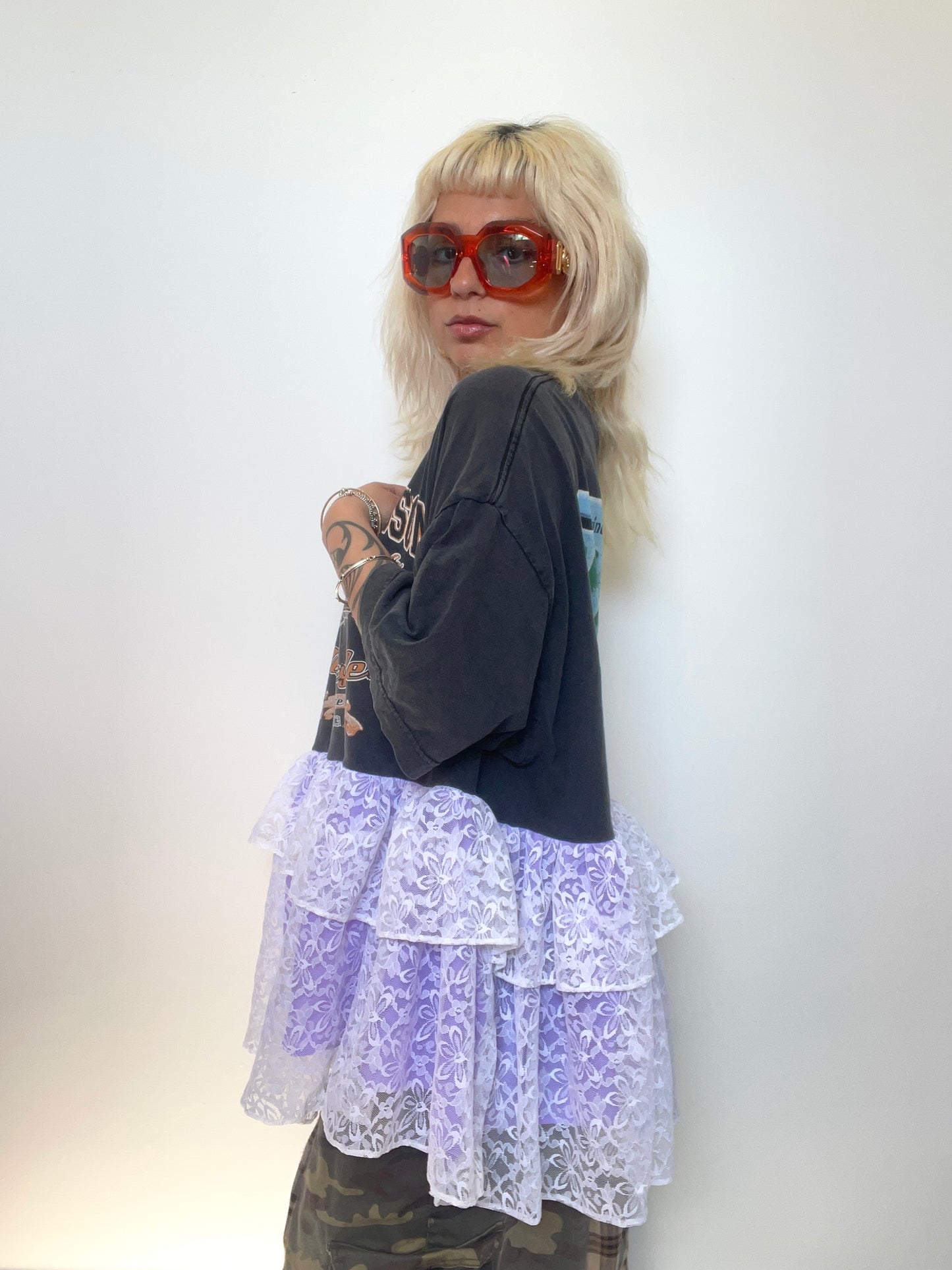 The Courtney Harley Davidson T-shirt with Lace Ruffles