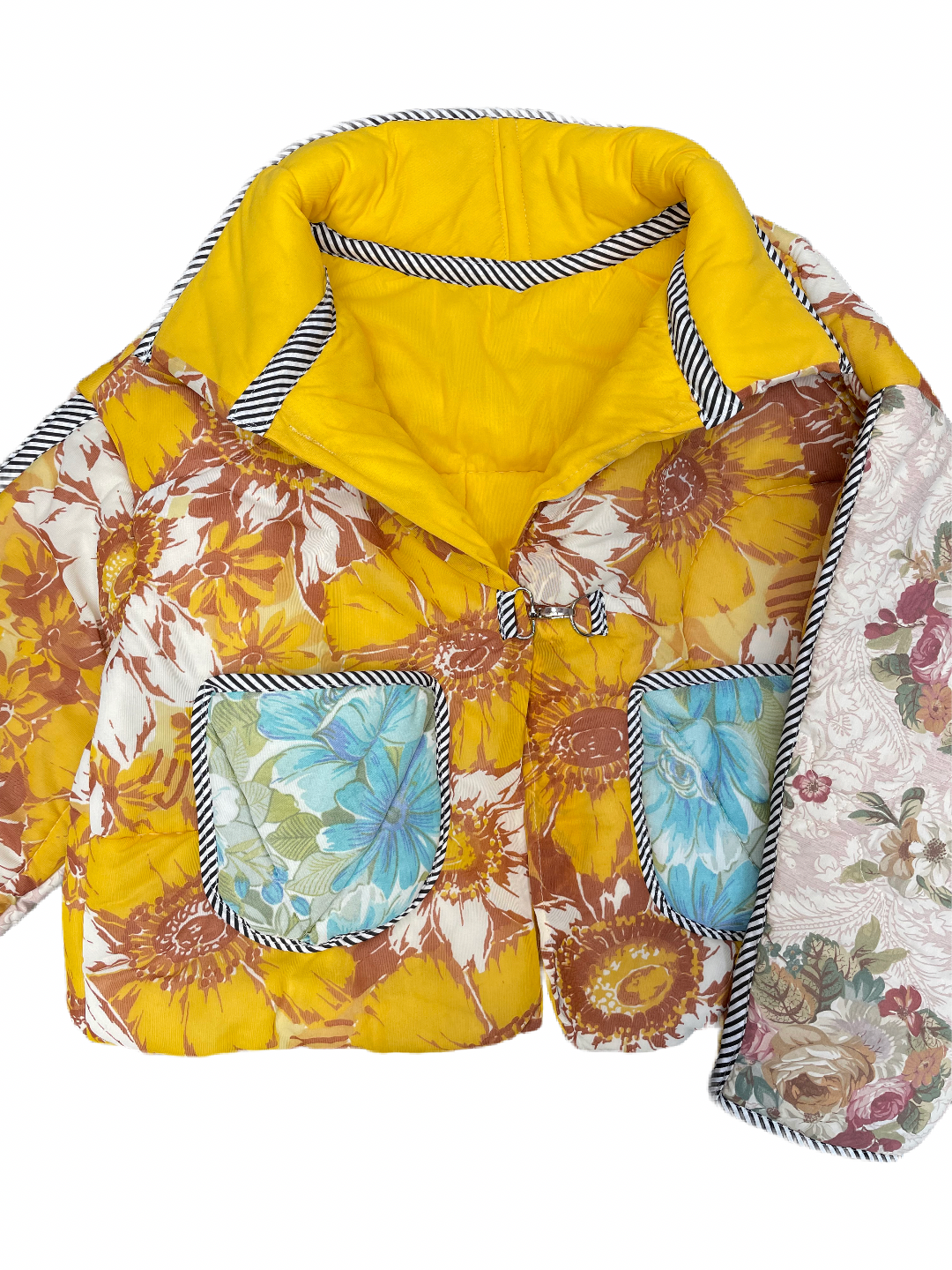 The Puffer Jacket in Mustard and Blue Florals