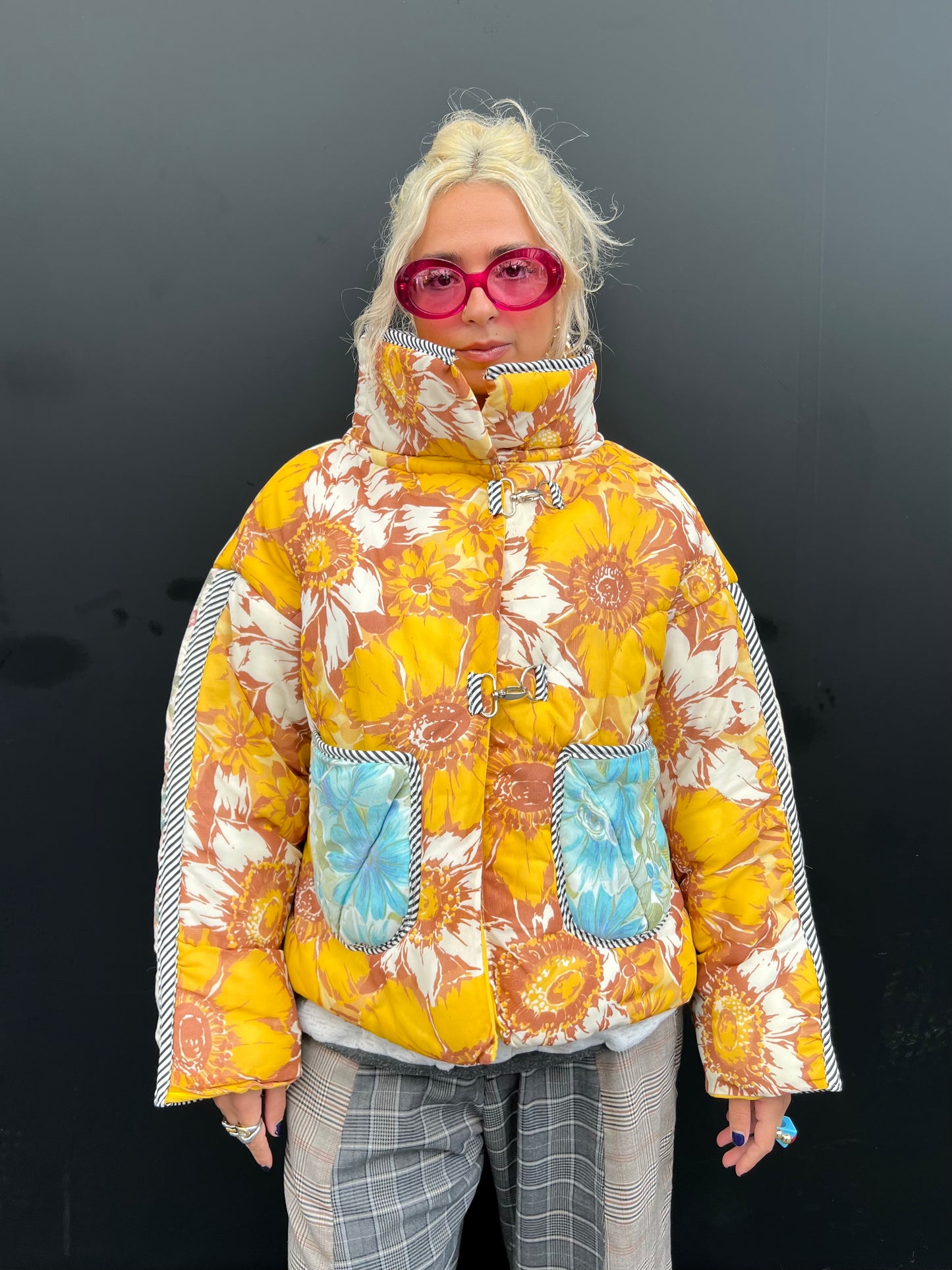 The Puffer Jacket in Mustard and Blue Florals