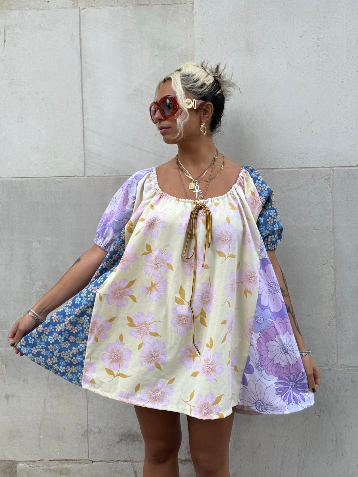The Babydoll Dress in Mixed Yellow and Lilac Floral