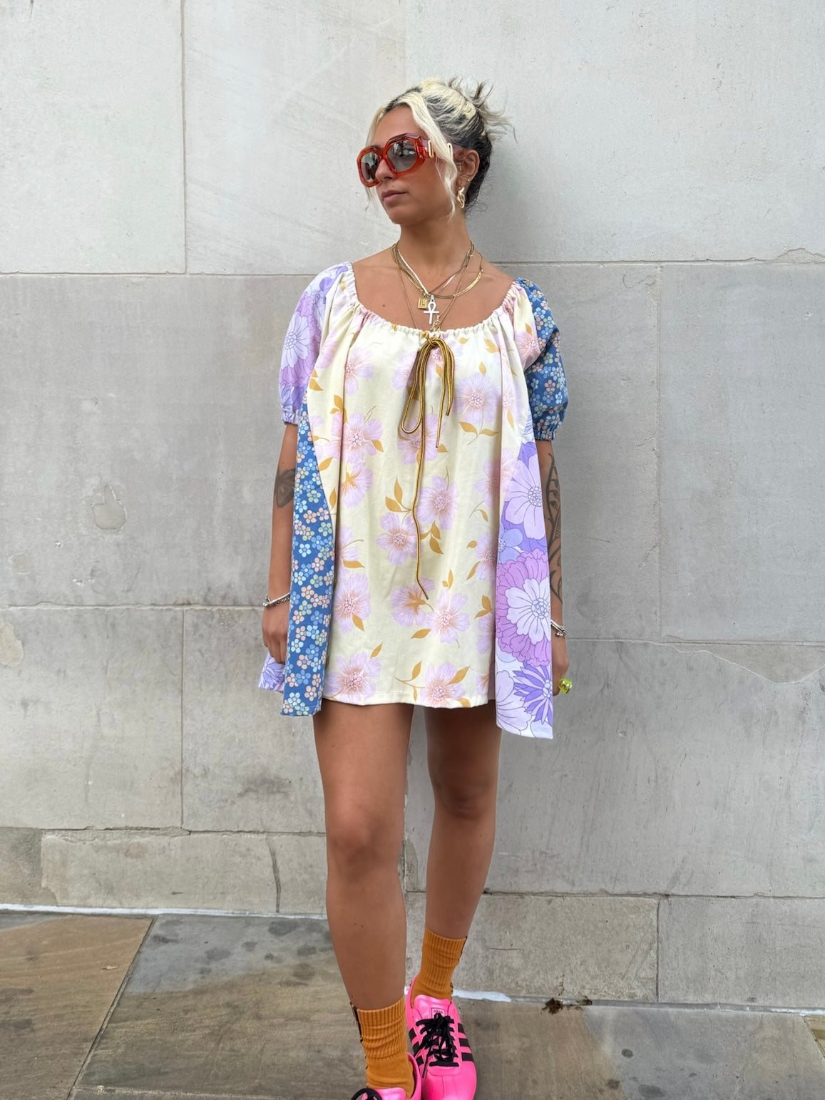 The Babydoll Dress in Mixed Yellow and Lilac Floral