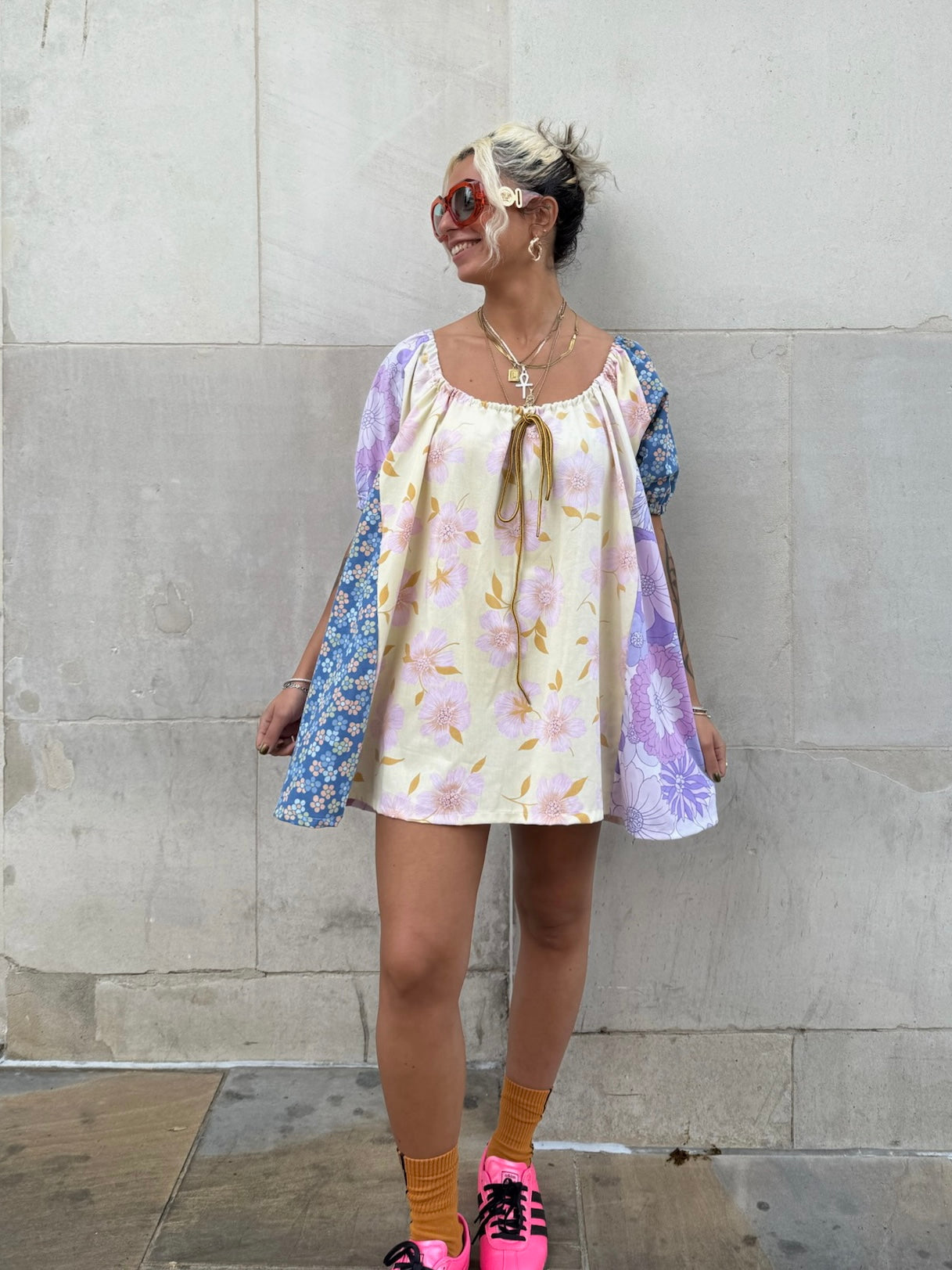 The Babydoll Dress in Mixed Yellow and Lilac Floral