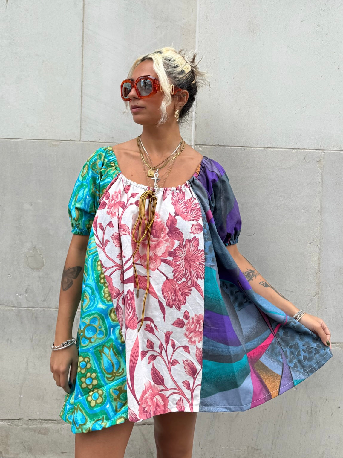 The Babydoll Dress in Mixed Pink and Blue Florals