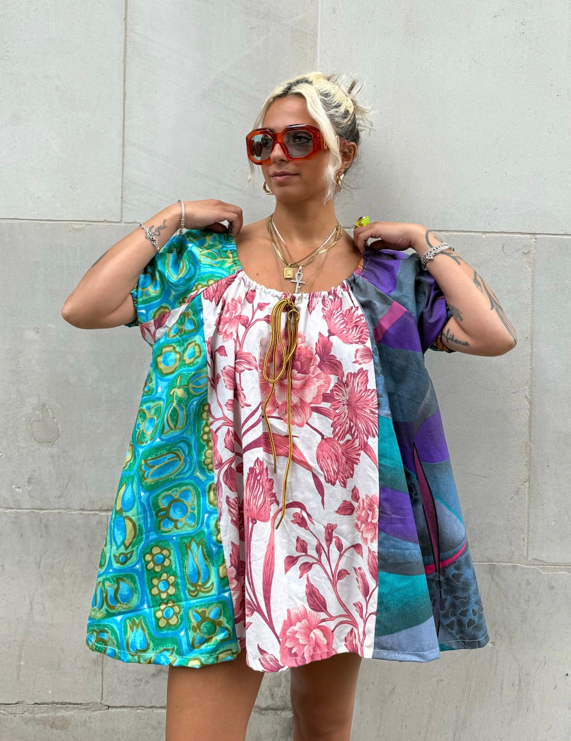 The Babydoll Dress in Mixed Pink and Blue Florals