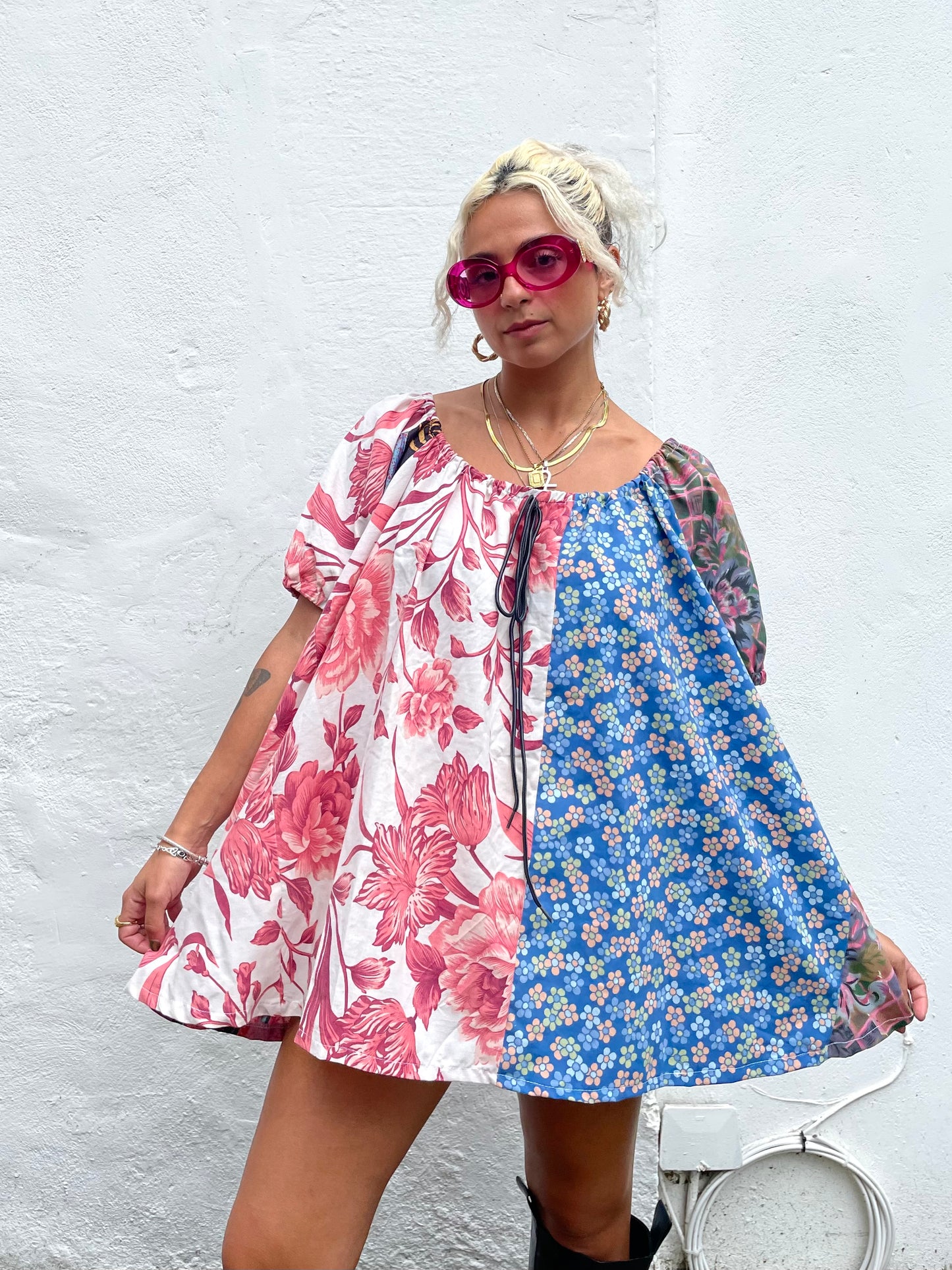 The Babydoll Dress in Mixed Pink and Blue