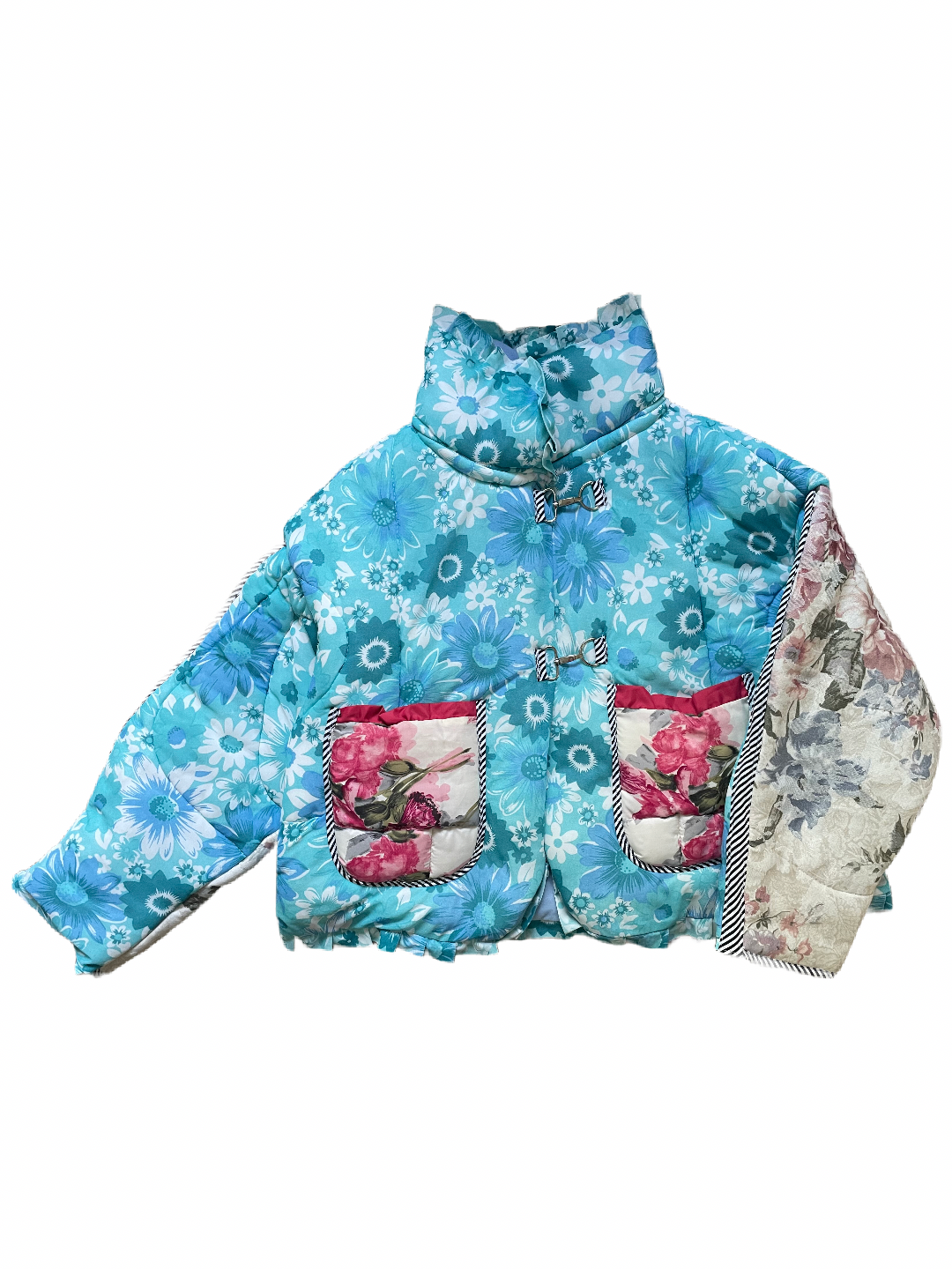 The Puffer Jacket in Blue and Pink Florals