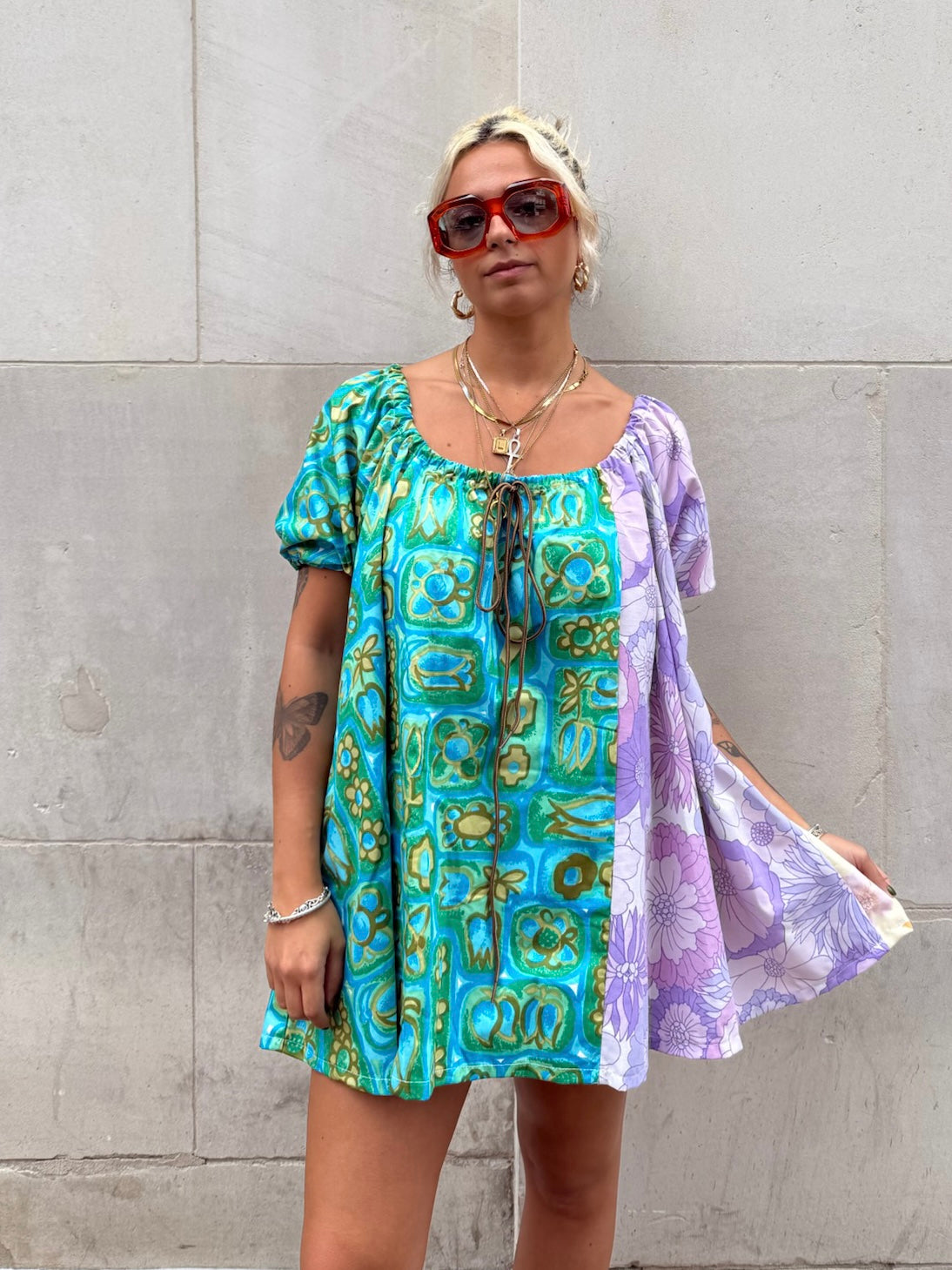 The Babydoll Dress in Mixed Lilac and Blue Florals