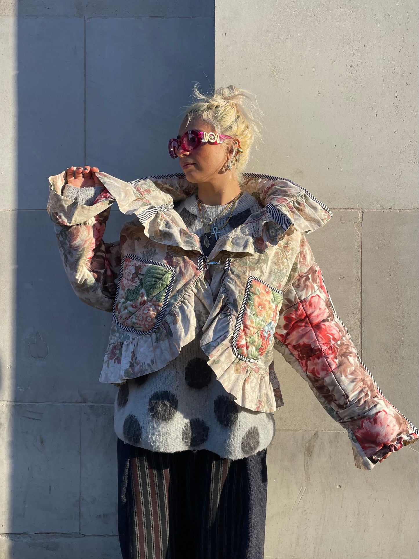 The Puffer Jacket in Cream and Pink Florals