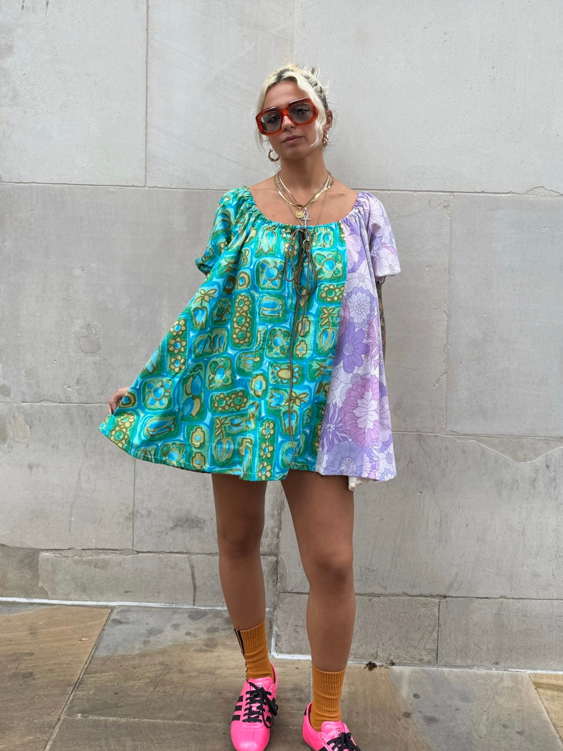 The Babydoll Dress in Mixed Lilac and Blue Florals