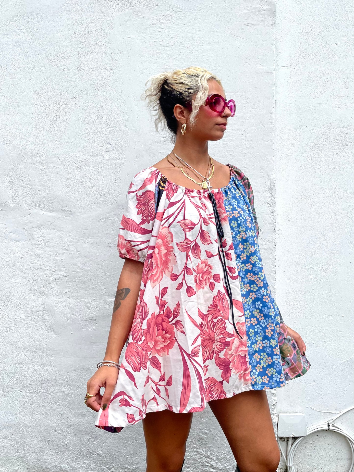 The Babydoll Dress in Mixed Pink and Blue