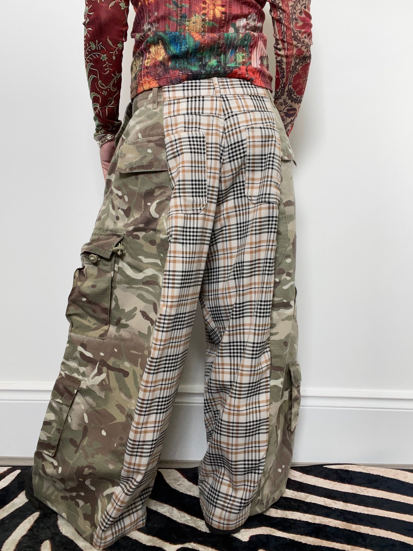 The Two-Tone Trousers in Camouflage and Beige Tartan