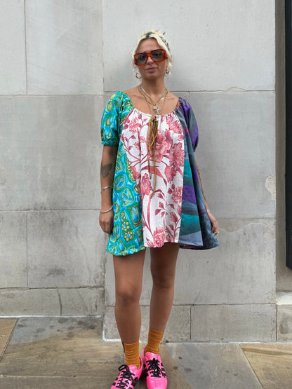 The Babydoll Dress in Mixed Pink and Blue Florals