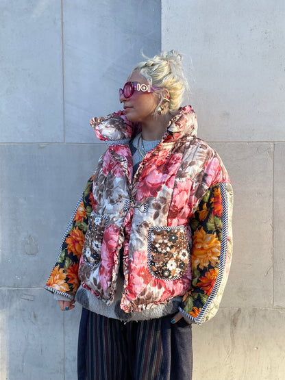 The Puffer Jacket in Pink and Orange Florals