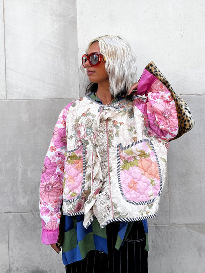 THE BOMBER CREAM AND PINK FLOWERS
