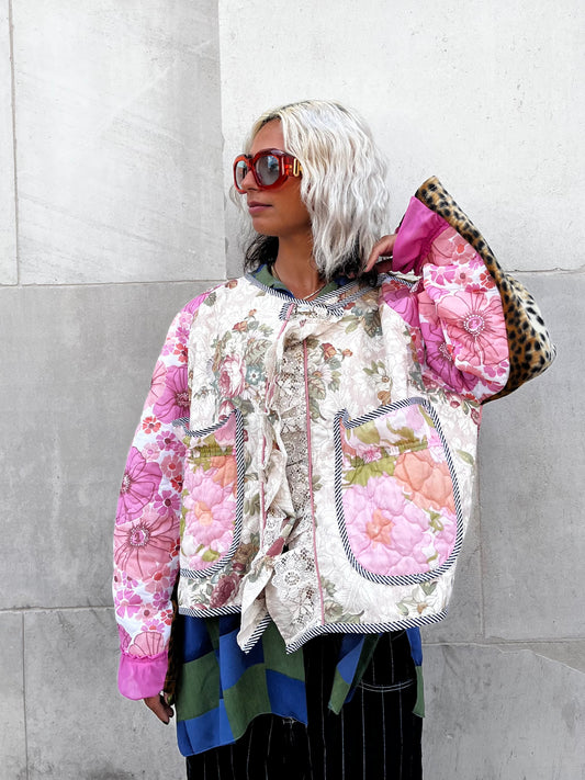 THE BOMBER CREAM AND PINK FLOWERS