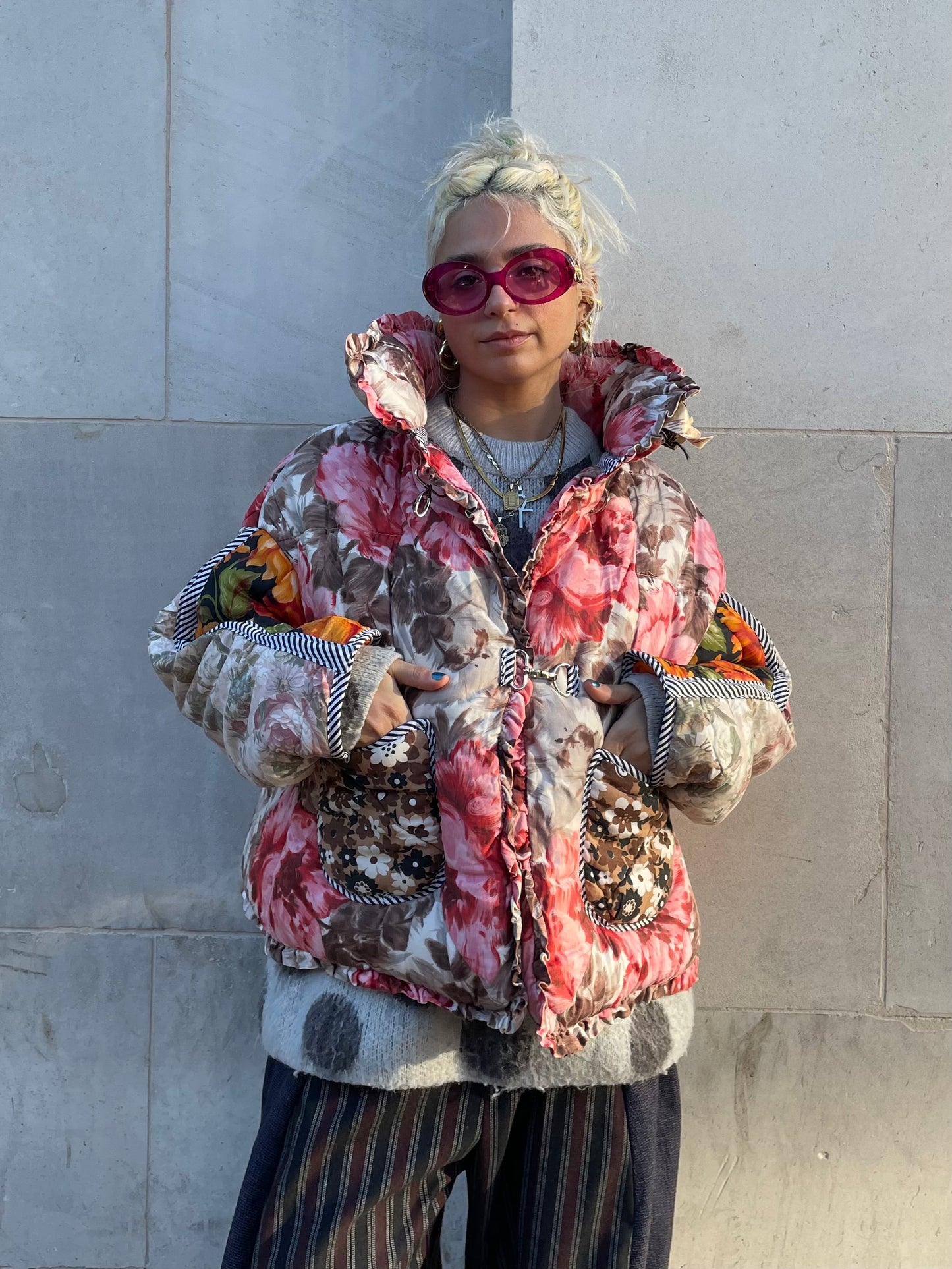 The Puffer Jacket in Pink and Orange Florals