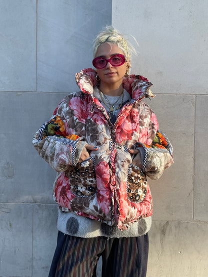 The Puffer Jacket in Pink and Orange Florals