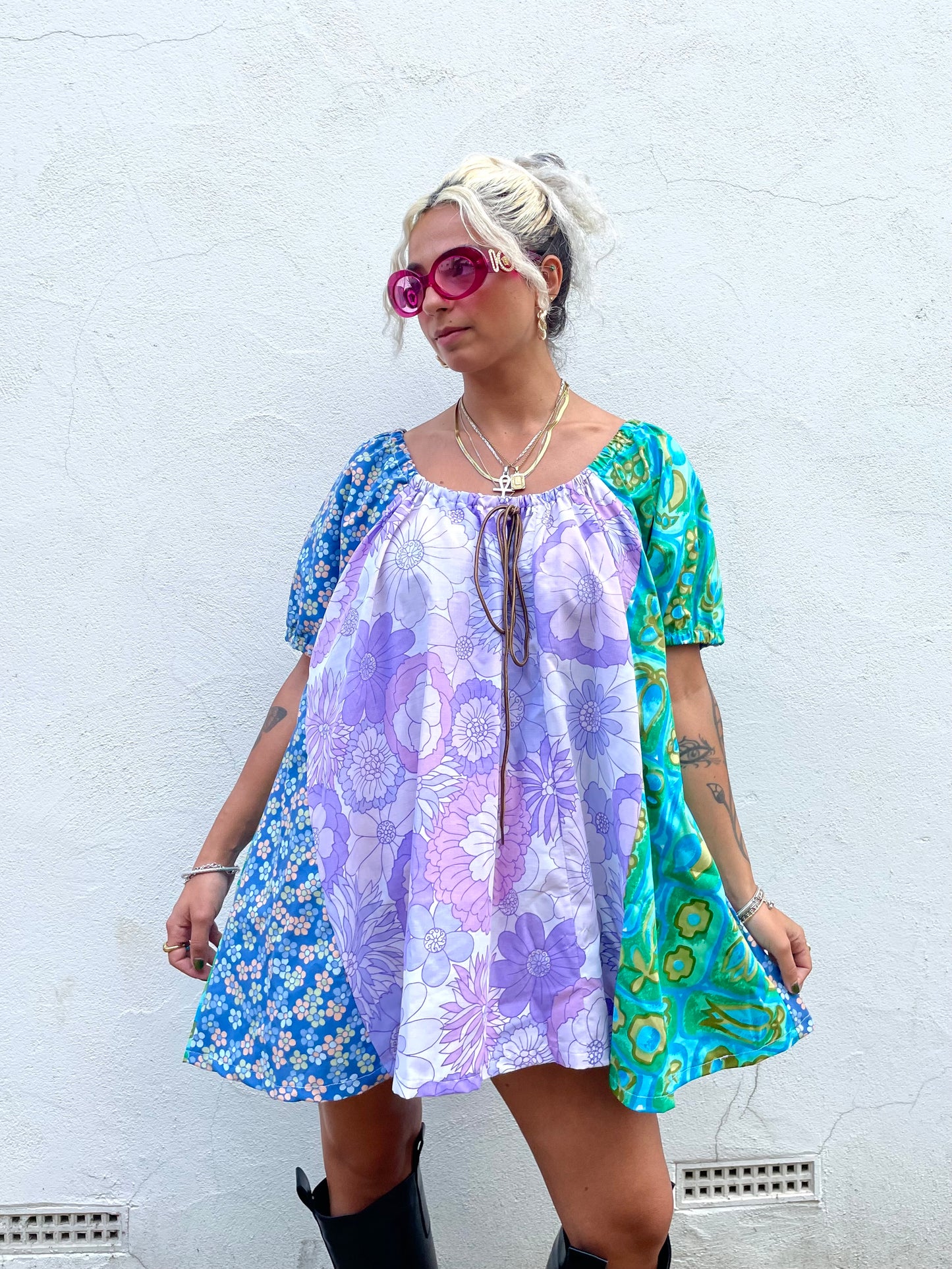 The Babydoll Dress in Mixed Lilac and Blue