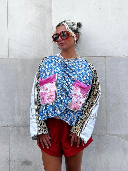 The Bomber Jacket in Mixed Blue Florals