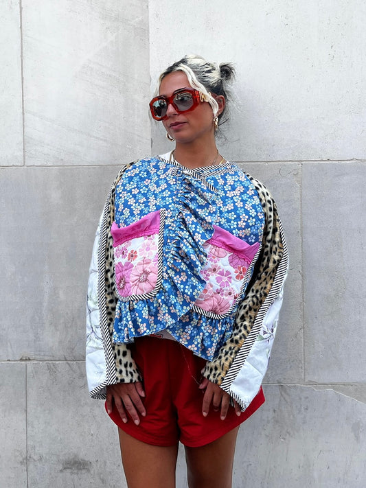 The Bomber Jacket in Mixed Blue Florals