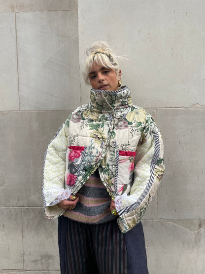 The Puffer Jacket in Green and Pink Florals