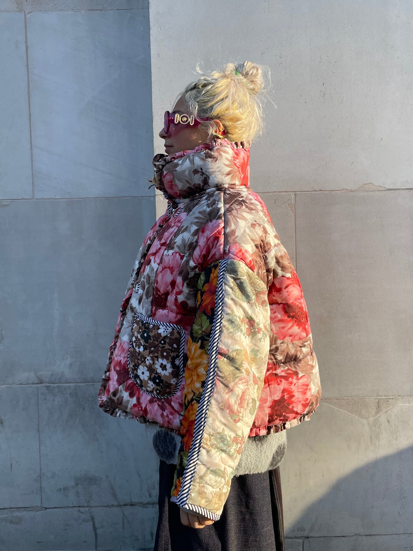 The Puffer Jacket in Pink and Orange Florals