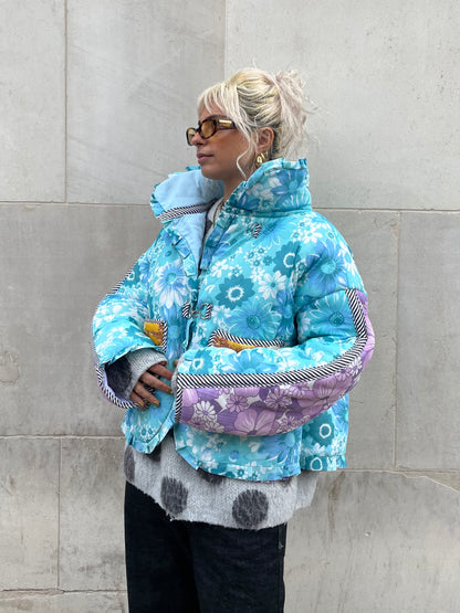 The Puffer Jacket in Blue and Yellow Florals