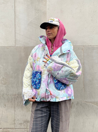 The Puffer Jacket in Pastel Blue and Lilac Florals