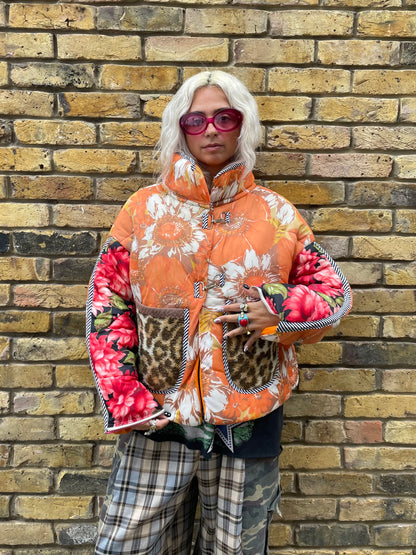 The Puffer Jacket in Orange and Leopard