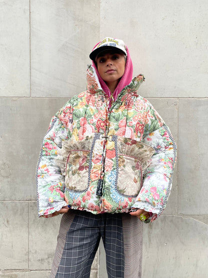 The Puffer Jacket in Pink and Green Florals