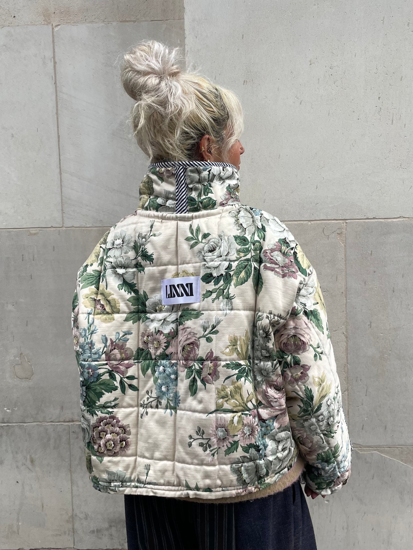 The Puffer Jacket in Green and Pink Florals