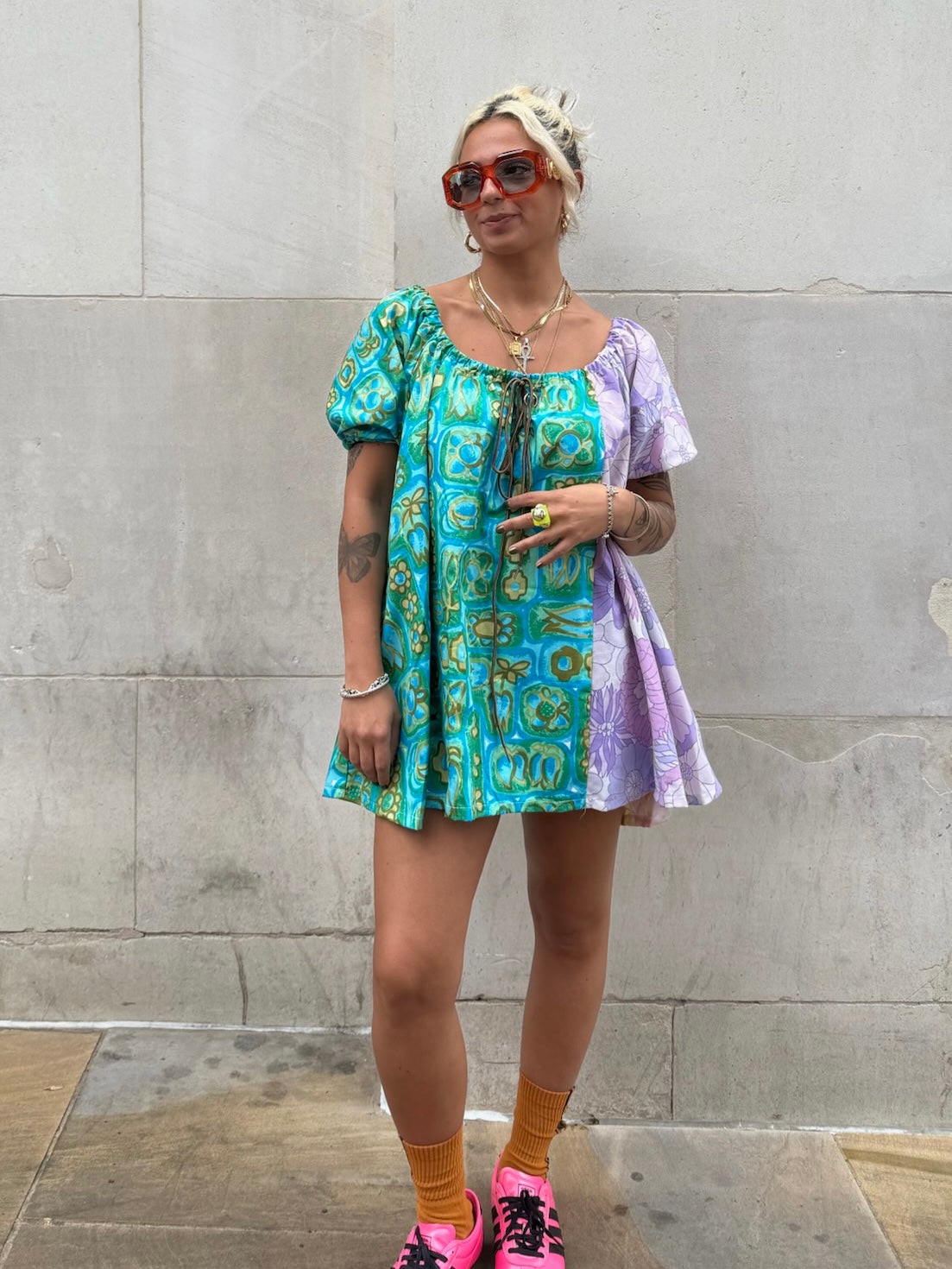 The Babydoll Dress in Mixed Lilac and Blue Florals